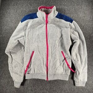 Vintage IZOD Fleece Jacket Womens L‎ Gray Pink Blue Full Zip Colorblock 90s
